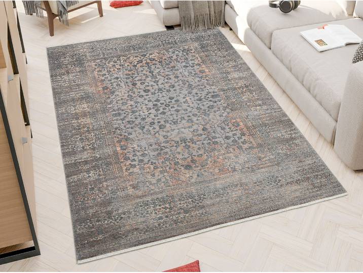 Teppich OCI DIE TEPPICHMARKE FARBEN CAESAR , grau (dunkelgrau, grau, braun), B:140cm H:7mm L:190cm, Obermaterial: 75% Polyester, 25% Viskose, Teppiche, Teppich, Klassisches Muster, eingefasst, in 3-D-Optik, mit Fransen