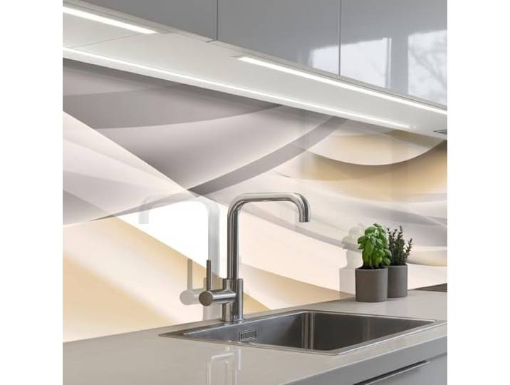 KitchenYeah© Küchenrückwand Selbstklebende Kitchen Wall Protector Küchen 80x250 cm - Rückenwand Küchenfronten Küchenrückwände Küche Wand Wellen - Abstrakt - Beige