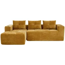 ECKSOFA chenille L-form mit getränkehaltern & 3 kissen