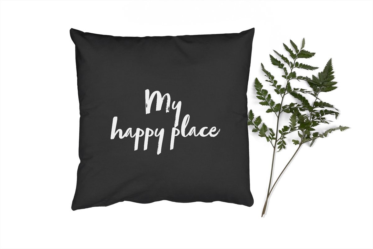 Sierkussen My happy place met tekst - 60 x 60 cm