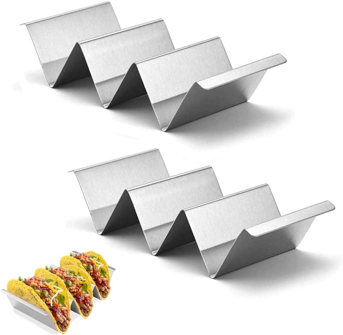 Set van 2 RVS V-vormige Taco Holders voor 6 taco's per stuk