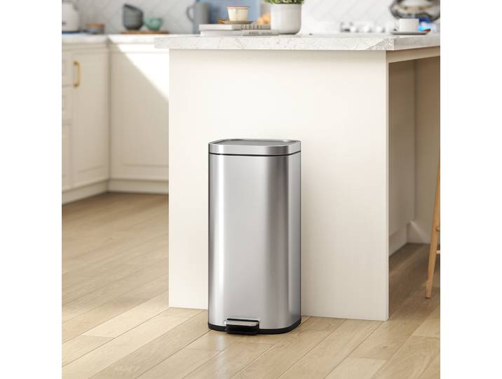 HOMCOM Poubelle Cuisine 30L à Pédale avec Seau Amovible Argent