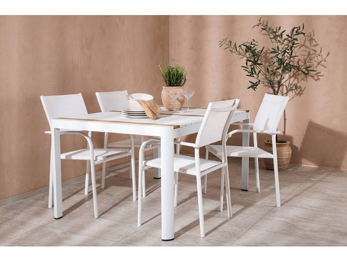 Garten Essgruppe Mareike – Weißes Gartenmöbel-Set in 2 Größen - 150x90 cm - Luxusbetten24