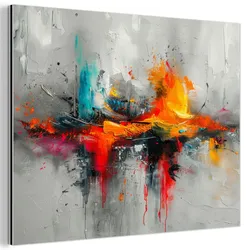 METALLBILD Moderne Kunst - Orange - Grau - Abstrakt 40x30 cm