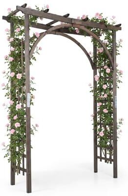 "Costway Flat Top Garden Arch Trellis 85"" Tall Wood for Climbing Plants and Wedding-Brown"