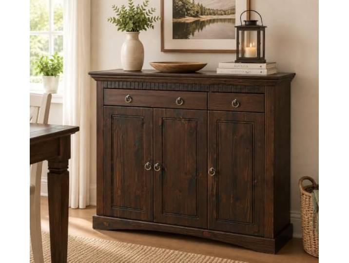 clever-moebel 3trg. Kommode im Landhausstil aus Kiefernholz gelaugt, braun Schrank, Sideboard