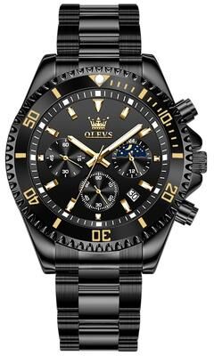 Everyday Crate OLEVS 2870 Mens Chronograph Watch Waterproof Quartz Watch With Stainless Steel Bracelet black