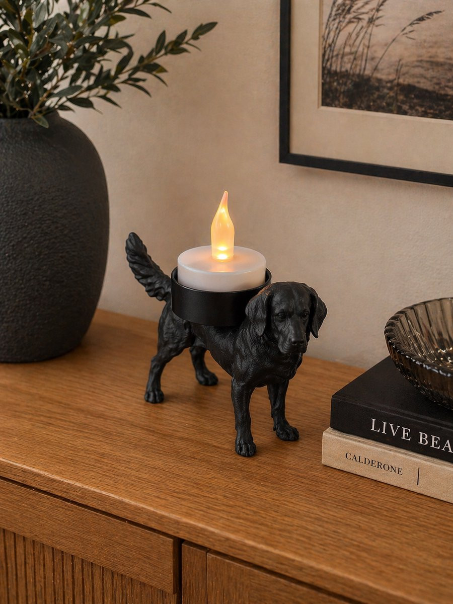 Zwarte Waxinelichthouder Kleine Münsterlander Hond Decoratie