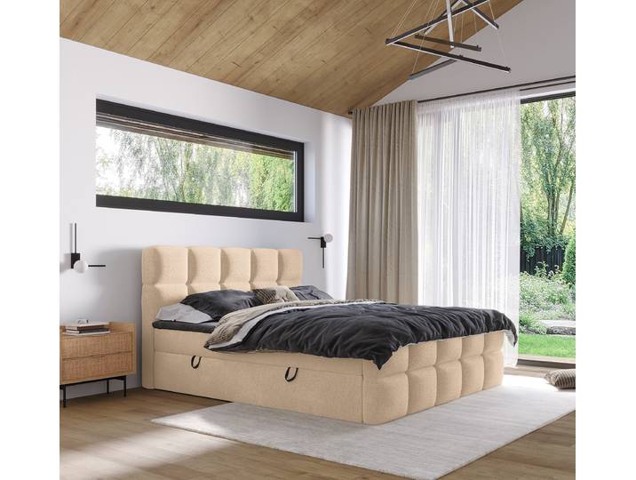 Boxspringbett Moocha 180 x 200cm Teddystoff Quila Grau/Beige