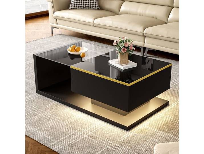 Plaque épaissieTable basse de 90 cm de long noir brillaTable basse de 90 cm de long noir brillant. Tables d'appoint tables bass