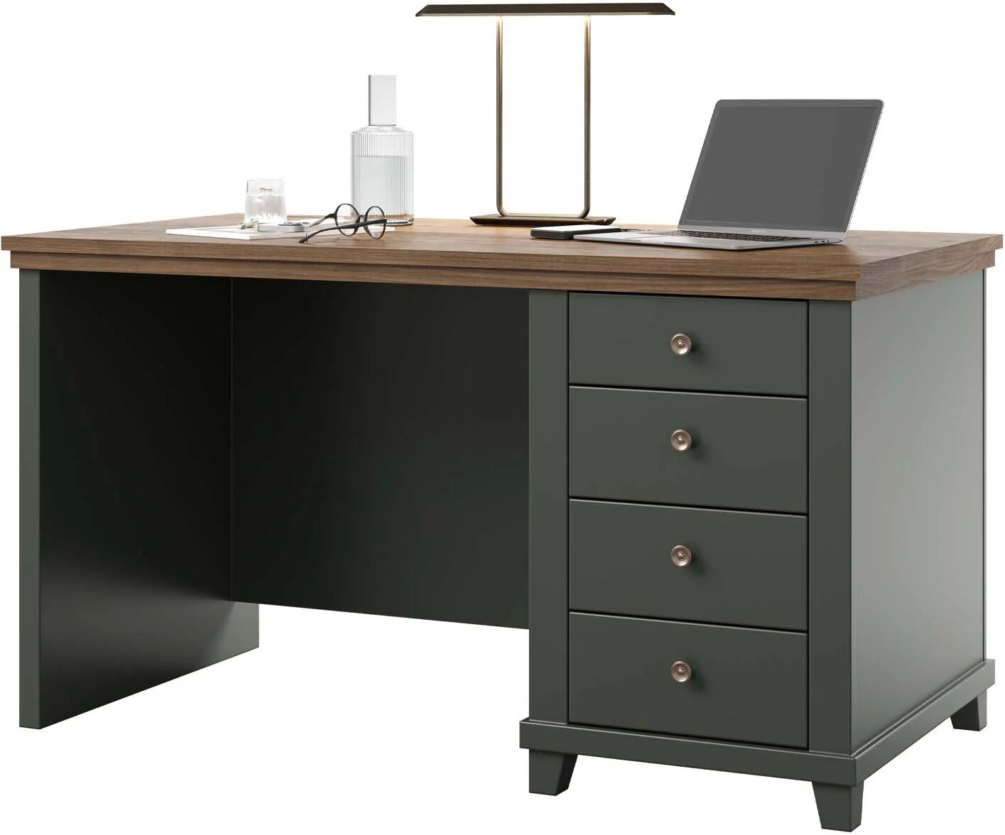 garneroarredamenti Scrivania 140x70cm 4 cassetti laterali verde quercia Texel