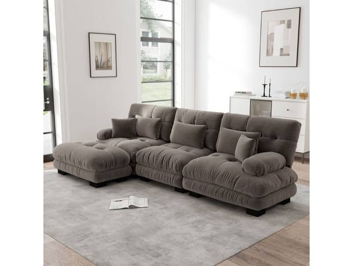 Canapé d'angle Canapé convertible marron avec pouf en chenille style Cloud