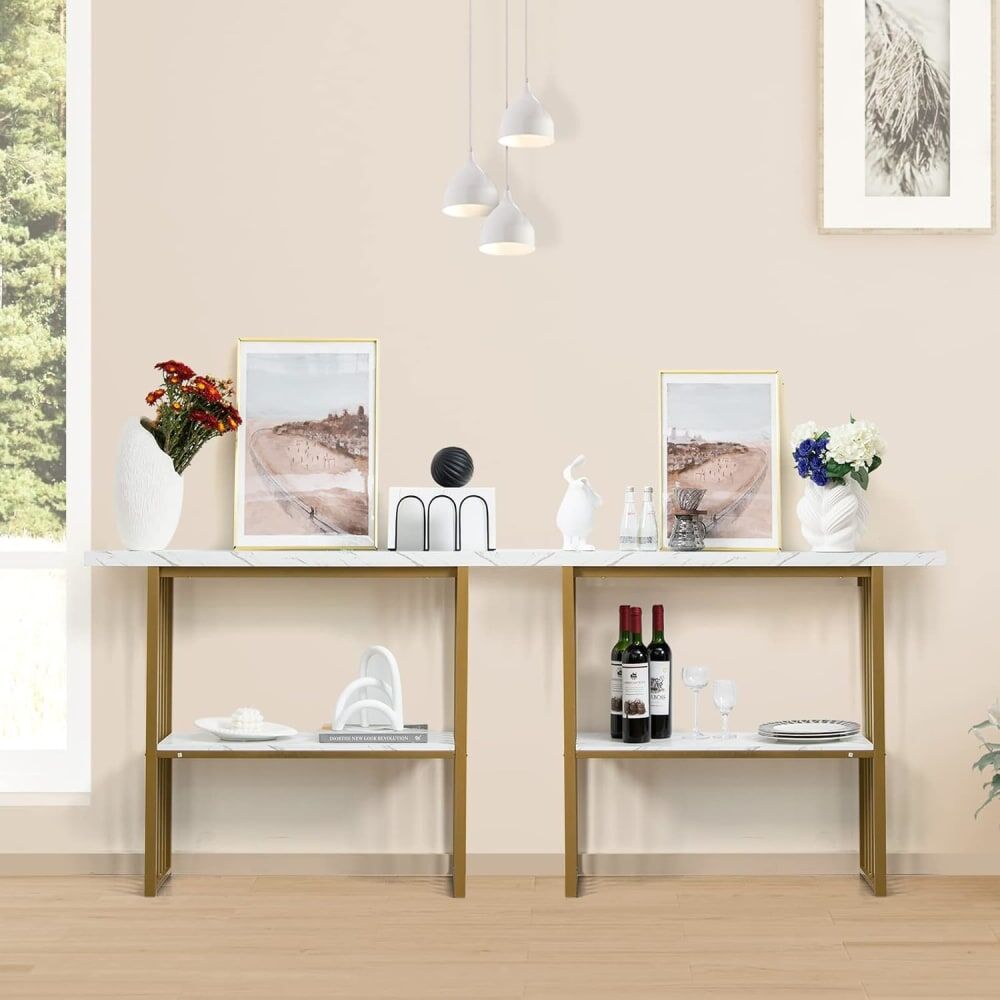 Giantex Table console à 2 niveaux moderne Blanc 120x93x30cm