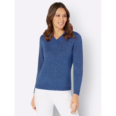 Strickpullover CLASSIC BASICS "Langarm-Pullover", Damen, Gr. 40, blau (royalblau, bleu, meliert), 100% Polyacryl, meliert, Pullover Strickpullover