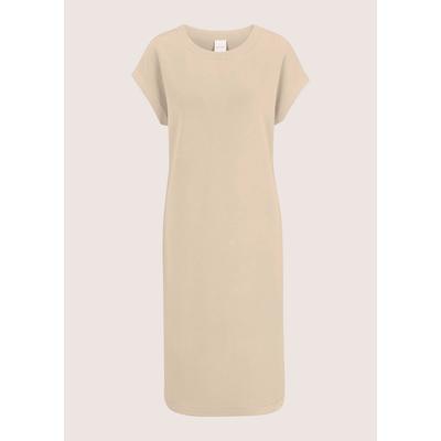 Midikleid MADELEINE "Kleid Ärmelloses Sweatkleid mit Perlenband", Damen, Gr. 38, beige (perlweiß), Modern, comfort fit, Rundhals, Kleider Midikleid