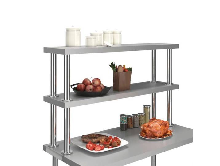 SALE 2025 Étagère de Table Plan de Travail - 2 niveaux 120x30x65 cm Inox chill775994