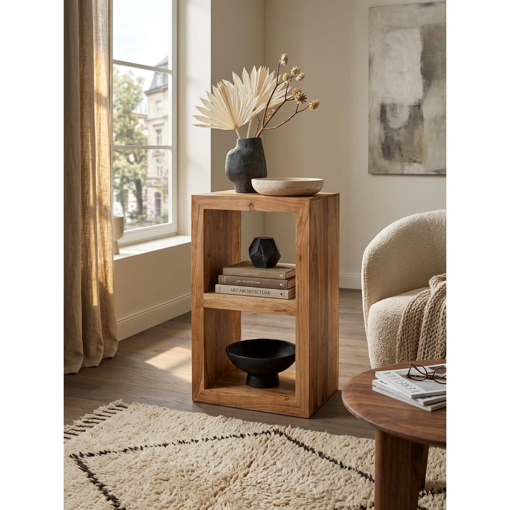 Regal Massivholz 2 Böden Landhausstil MUMBAI, Akazie 50x35x88 cm
