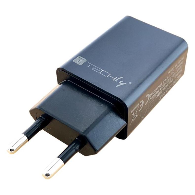 Techly USB-A Wandladegerät 5V 2.4A für Smartphone oder Tablet (12 W, 1 Port) (IPW-USB-24BK)
