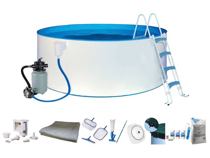 Rundpool MY POOL BWT inkl. LED-Scheinwerfer zur effektvollen Beleuchtung , weiß, H:120cm Ø:450cm, Schwimmbecken, Rundpool, mit umfangreichem Zubehör in zwei Größen