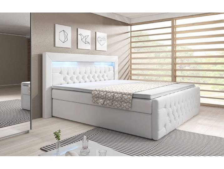 PROMETO Möbel Boxspringbett ASCONA Polsterbett mit LED-Beleuchtung, 2 Bettkästen, 2 Matratzen und Komfortschaum-Topper