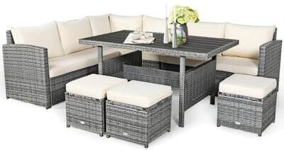 Costway 7 Pieces Patio Rattan Dining Furniture Sectional Sofa Set with Wicker Ottoman-Beige