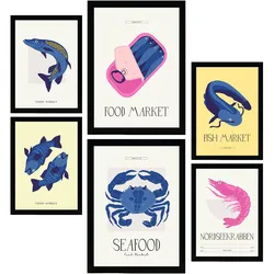 POSTER Set Mit 6 Lebensmittel Und Ernährungs Markt Am Meer A3 & A4 Rahmenlos