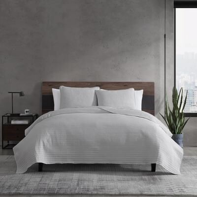 Kenneth Cole Washed Channel Solid Grey Reversible Quilt Set