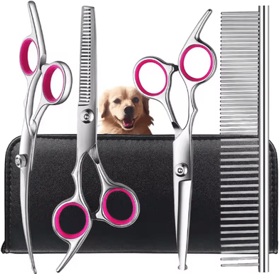 Inspire Picks ProTrim 4PCS Pet Grooming Scissors Set Safe Round Tip Dog & Cat Grooming Shears pink