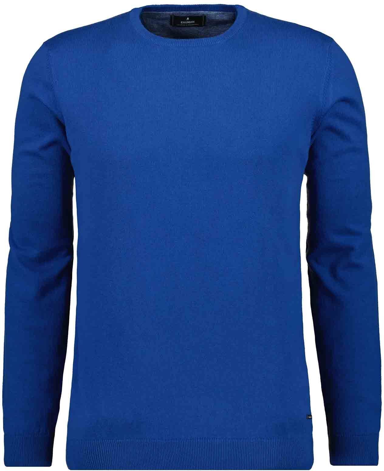 Rundhalspullover RAGMAN, Herren, Gr. 50, blau (blau, 718), Strick, 95% Baumwolle, 5% Kaschmir, Rundhals, Pullover Rundhalspullover blau, 718 50