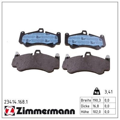 ZIMMERMANN Bremsbelagsatz, Scheibenbremse 23414.168.1 Vorderachse für Porsche