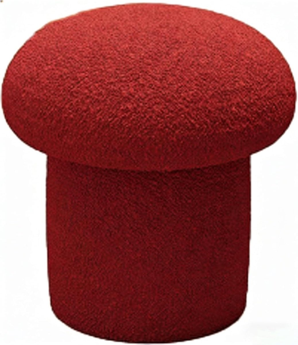 Rood Houten Krukje Paddenstoel Poef met Massief Houten Frame, Hoogte: 36 cm