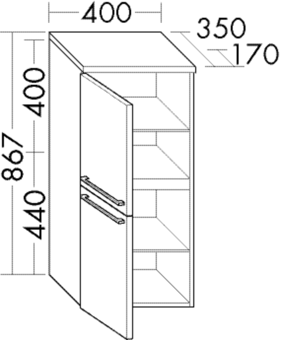 Burgbad Halbhochschrank Bel Thermo 867x400x355 Eiche Dekor Urban, UHBH040LF5303 UHBH040LF5303