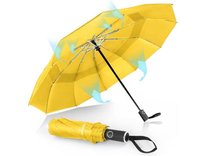 Regenschirm Automatik Sturmfest 102 cm Spannweite Gelb, 6x6 cm, Sonnenschutz, Sonnenschirme