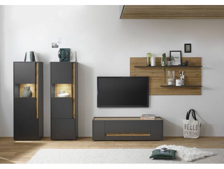 Wohnwand HOME AFFAIRE City/Giron , grau (anthrazit), B:340cm H:170cm T:45cm, Kastenmöbel-Sets, Wohnwand