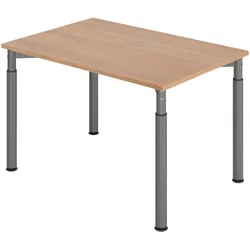 bümö höhenverstellbarer Schreibtisch 120x80 cm in Nussbaum, Gestell graphit - PC Tisch höhenverstellbar & klein, höhenverstellbarer Tisch Büro,