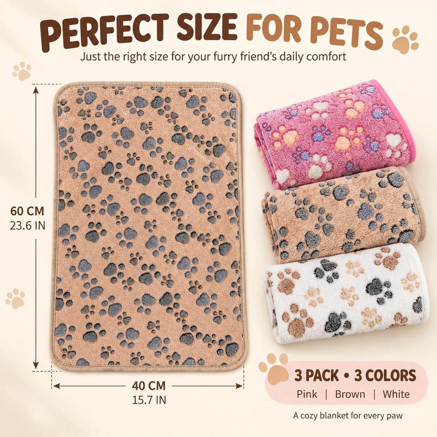 Set van 3 zachte pluche dekens voor honden en katten, wasbaar