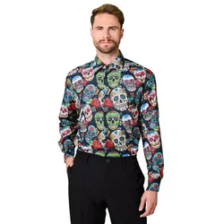 Hemd "Dia de los Muertos", schwarz/bunt