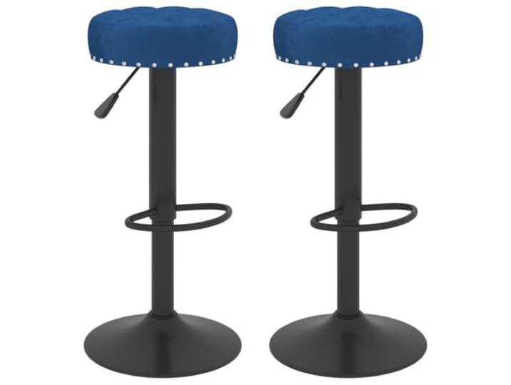 POUFGDR Barhocker, Samt, Blau, 2-teilig, mit Fußstütze Höhenverstellbar, Gas, pulverbeschichteter Stahl, 110 kg Kapazität, für den Innenbereich, fern von Wärmequellen