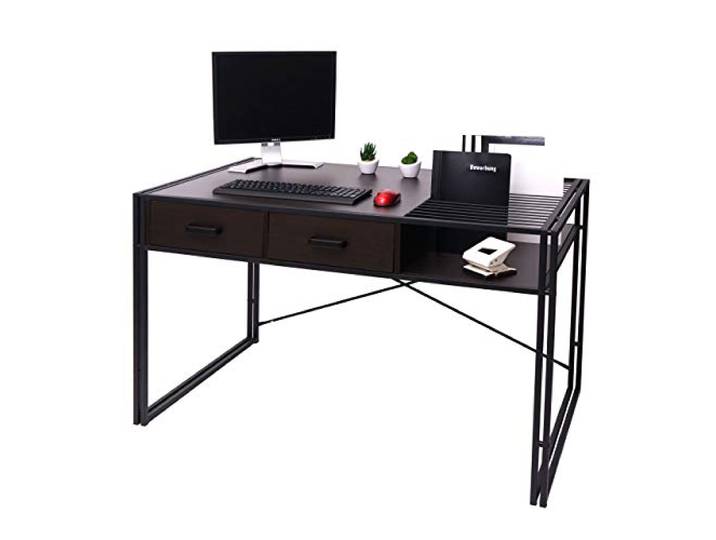 Mendler Schreibtisch HWC-H91 Industrial 76x120x70cm - Dunkelbraun