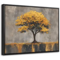 LEINWAND Bilder mit Rahmen - Baum - Blätter - Gold - Abstrakt - 40x30