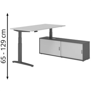 Hammerbacher Schreibtisch XBHM, 30630, lichtgrau, mit Sideboard, elektrisch verstellbar, 160 x 160cm