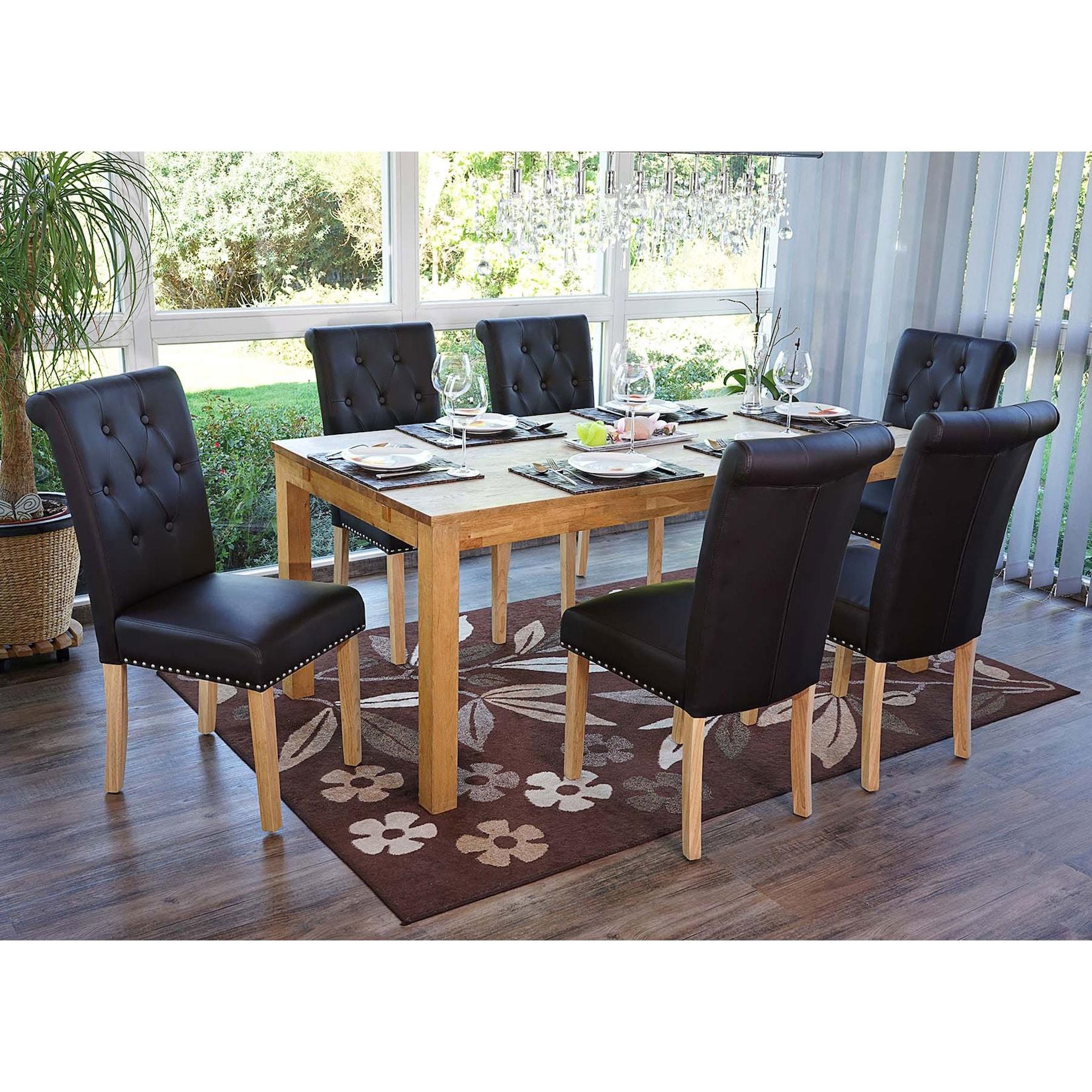 6er-Set Esszimmerstuhl Chesterfield Edinburgh II, Stuhl Küchenstuhl, Nieten ~ Kunstleder, coffee, helle Beine