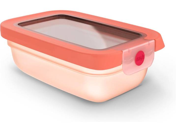 Frischhaltedose EMSA oneClick , rosa (orange), B:11,71cm H:6,15cm L:17,49cm, Polyprophylen (PP), Lebensmittelaufbewahrungsbehälter, Frischhaltedose, verschlossen mit nur 1 x Klick, 100% dicht, made in Germany