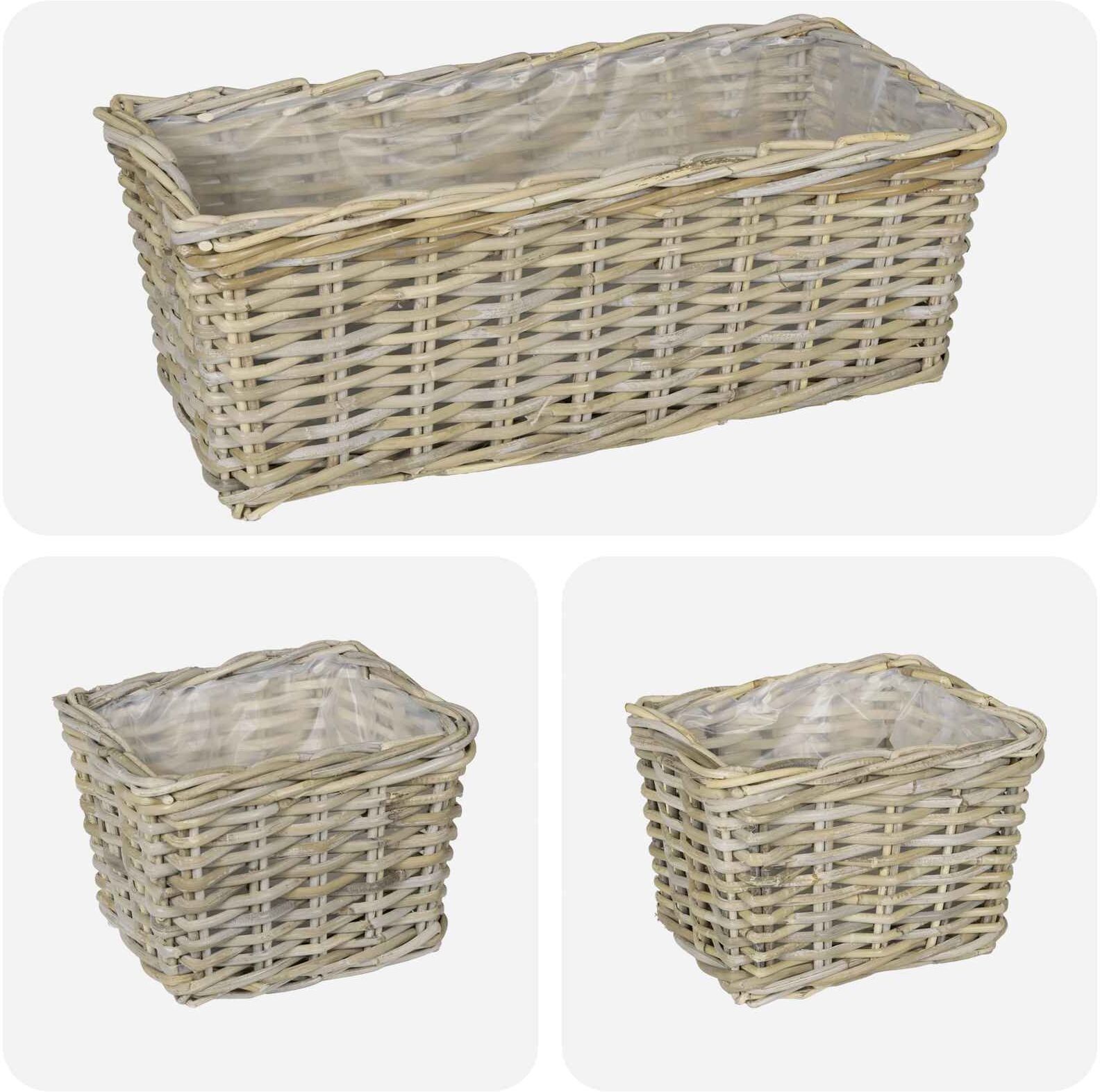 vidaXL Panier de plantation GENDT 3 pièces Gris naturel Rattan Kubu