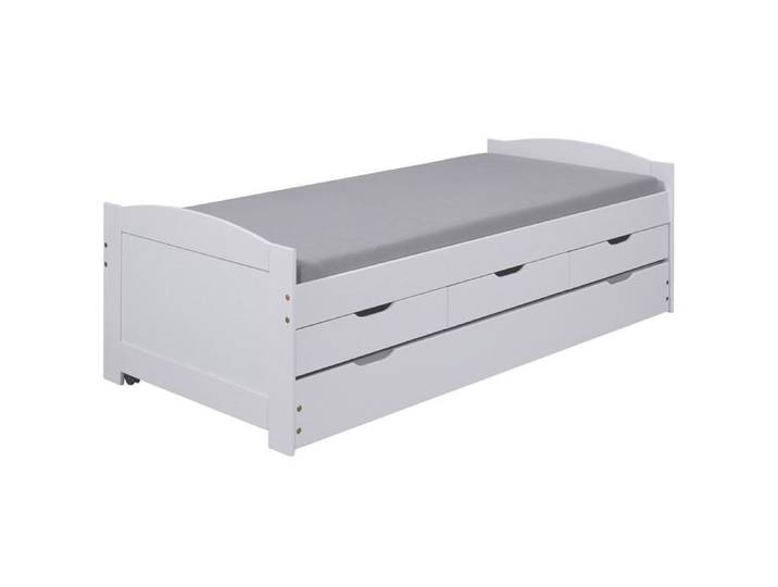 SYDNEY - Lit Gigogne 90x200cm + 3 Tiroirs Bois Massif Vernis Blanc