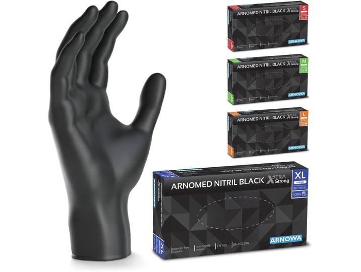 Disposable Gloves Black Extra Strong Disposable Gloves in XL\, 50% Thicker Nitrile Gloves\, 100 Pieces Per Box\, Disposable Gloves Powder Free\, Latex-free Gloves-M