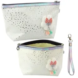 Federmäppchen Kosmetiktasche Schleife Glänzende Punkte Weiß 23x16cm