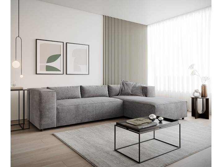DELIFE Eckcouch Brom 260x175 cm Mikrofaser Grau Recamiere rechts, Ecksofas