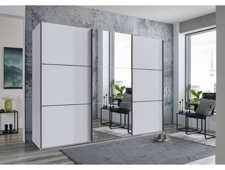 Armoire à portes coulissantes Indiana 300cm Blanc/Blanc Avec portes miroir