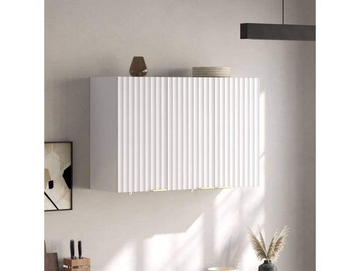Meuble mural 90x29x60 cm Blanc MDF avec 3 portes et rangement ferme